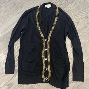 MICHAEL KORS BLACK CARDIGAN WITH GOLD CHAIN ACCENTS